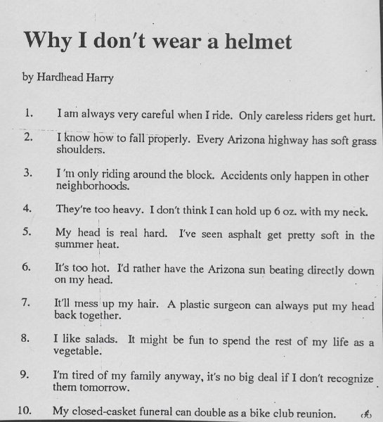Why I don't wear a helmet